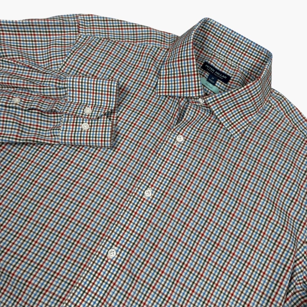 Peter Millar Crown Crafted Shirt Men Med Multicolor Plaid Flex Finish Button Up